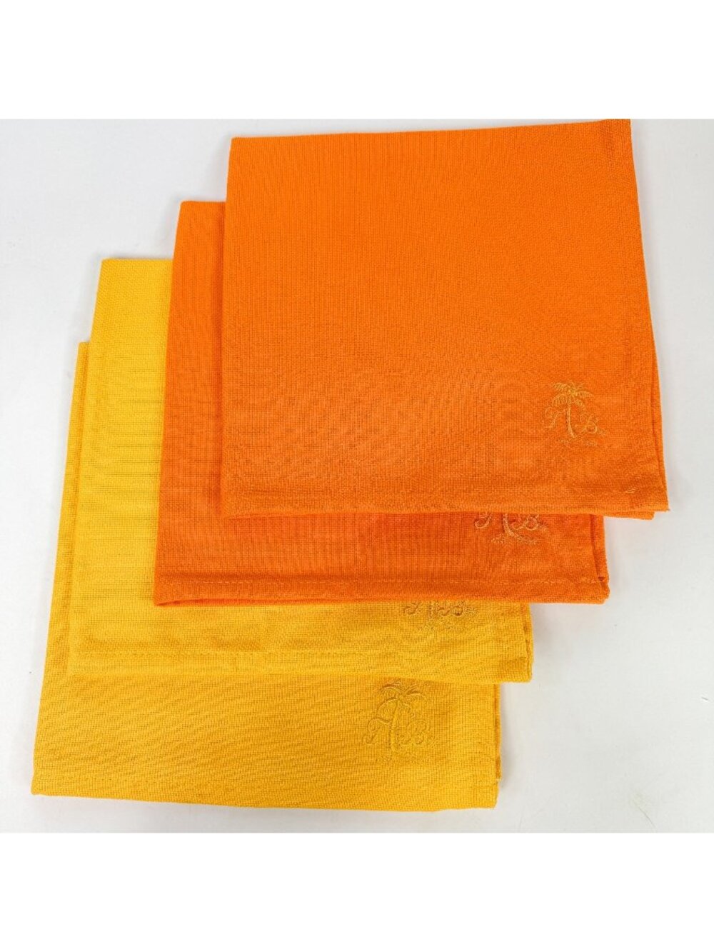 Tommy Bahama Yellow Orange Cotton Napkins Square Set Of 4 Embroidered